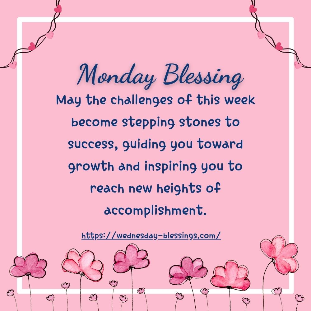 beautiful monday blessings quotes with pink flowers frame